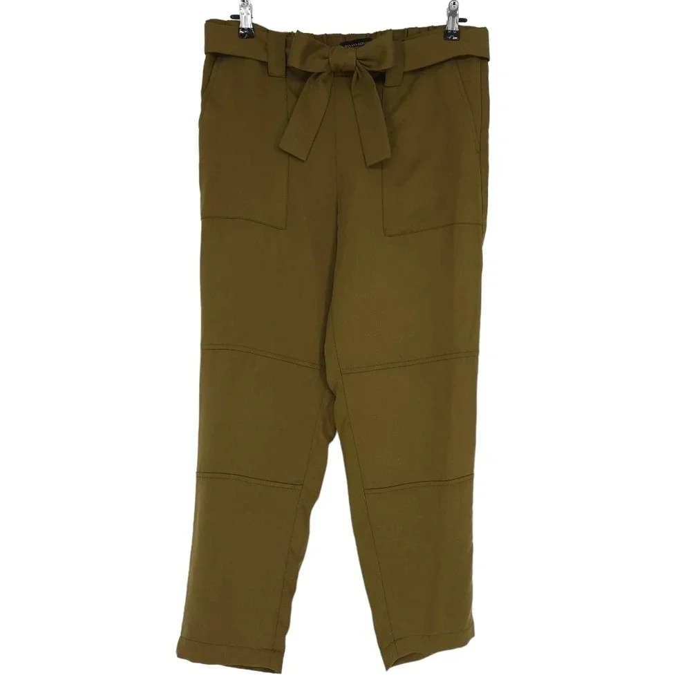 Banana Republic Ankle Pant Olive Green Pull On Stretch Waist High Rise Tie Belt